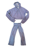 Denim Blue Hacci Crop Hoodie Or Wide Leg Flare Pant