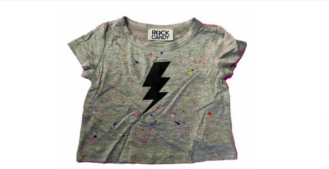 Rock Candy NY Splattered Grey Shirt With Lightning Bolt