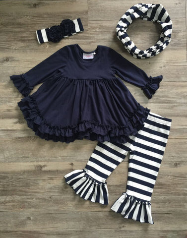 Serendipity Navy Ruffle Top With Belle Pant