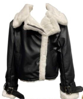 Vintage Havana Black Faux Leather Fur Lined Moto Jacket