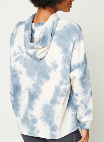 Hayden Los Angeles Women's Blue Tie Dye Garment Cloud Dye Knit Hoodie