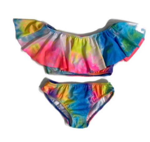 Cheryl Creations Tie Dye Ruffle Two Piece Bikini Bathing Suit