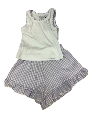 Flowers By Zoe Lavender Gingham Shorts Or White Tank Trimmed In Lavender