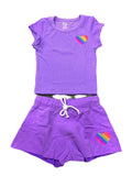 Flowers By Zoe Neon Purple With Stripe Heart  Shorts Or Ribbed Tee Or Ribbed Trim Tank