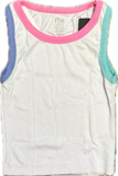 Flowers By Zoe White Tank With Pink, Aqua, Periwinkle Trim
