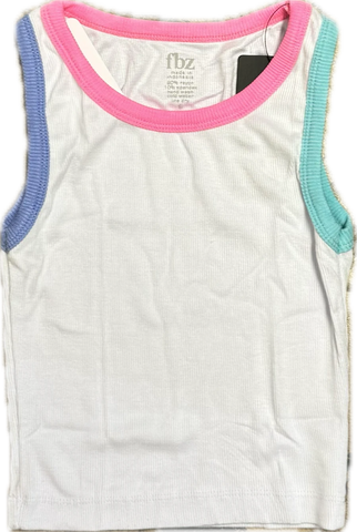 Flowers By Zoe White Tank With Pink, Aqua, Periwinkle Trim