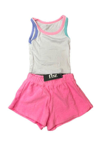 Flowers By Zoe White Tank With Pink, Aqua, Periwinkle Trim