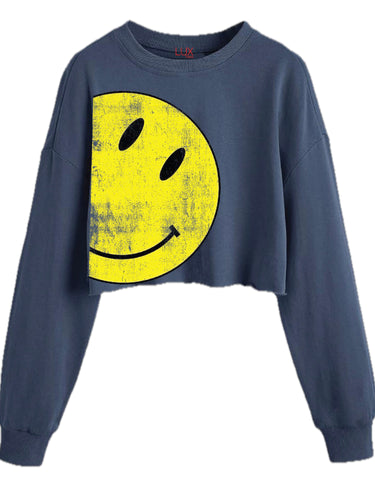 Lux Denim Sweatshirt With Smiley Face