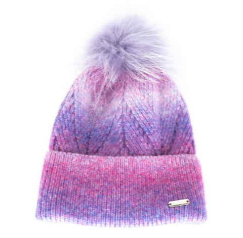 Bari Lynn Ombré Cuff Hat With Fur Pom