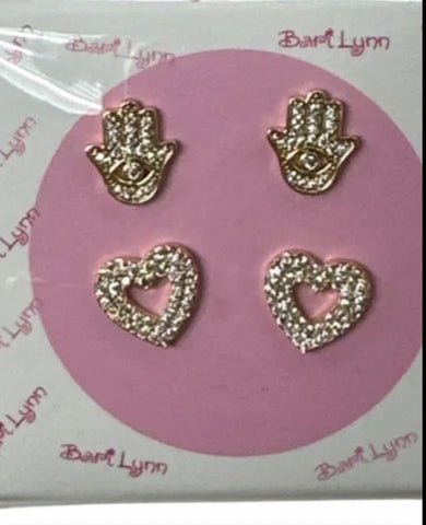 Bari Lynn Hamsa And Heart Earrings