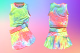 Erge Designs Tie Dyed Fitted Tank Or Pleated Skort Outburst
