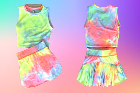 Erge Designs Tie Dyed Fitted Tank Or Pleated Skort Outburst