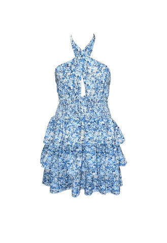Flowers By Zoe Global Love Blue Floral Halter Dress