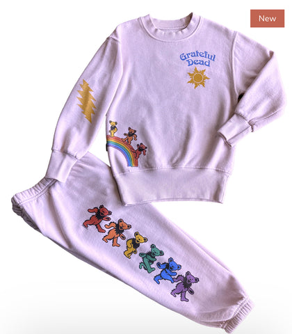 Rowdy Sprout Greatful Dead Rainbow  Bears Crewneck Sweatshirt Or Sweatpants Preppy Pink