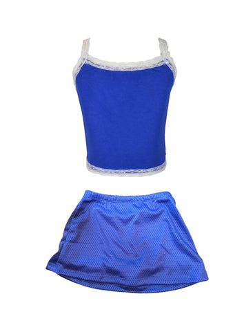 Flowers By Zoe Royal Mesh Tank With White Lace Trim Or Skort