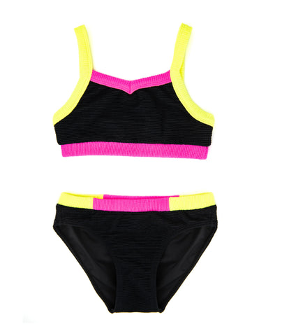 Flowers By Zoe Black Color Block Ribbed Bikini