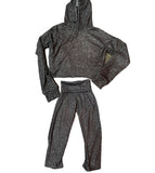 Black Hacci Crop Hoodie or Black Hacci wide leg Fold Over Pant -Glamour Girlz Central