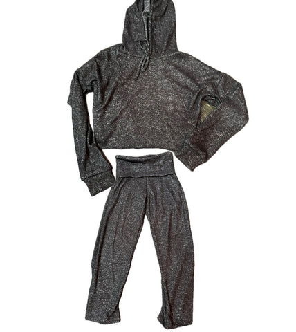 Black Hacci Crop Hoodie or Black Hacci wide leg Fold Over Pant -Glamour Girlz Central