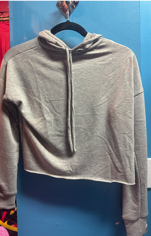 Grey French Terry Crop Hoodie - Glamour Girlz Central