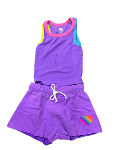 Flowers By Zoe Neon Purple With Stripe Heart  Shorts Or Ribbed Tee Or Ribbed Trim Tank