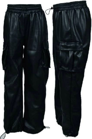 Flowers By Zoe Black Pleather Cargo Pants