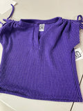 Erge Waved Rib Short Sleeve Top With Cinched Sleeves in Black Or Purple