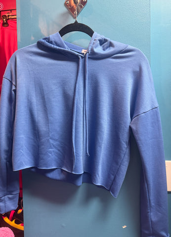 Royal Blue French Terry Crop Hoodie - Glamour Girlz Central