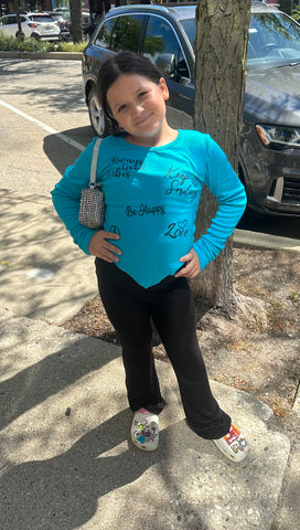 Flowers By Zoe Turquoise Ribbed V Cut Bottom Top