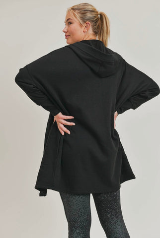 Mono B Open Front Longline Curvy Hoodie Cardigan With Fleece Lining