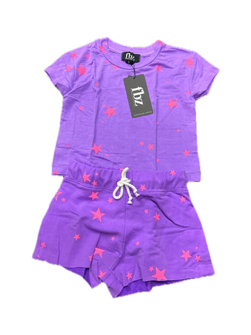 Flowers By Zoe Neon Purple Zip Up Hoodie  With Pink Stars Or Shorts And TShirt