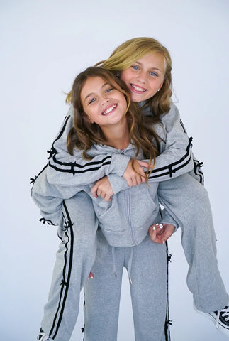Flowers By Zoe Heather Grey Stripe Bow Zip Up Hoodie or Pant