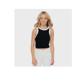 Malibu Sugar Black/White Contrast Trim Tank Top. One size 10/14