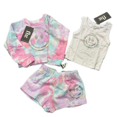 Flowers By Zoe Pastel TyeDye Rhinestone Smiley Tank,Shorts Or Sweatshirt
