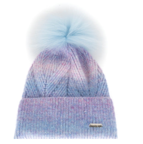 Bari Lynn Ombré Cuff Hat With Fur Pom