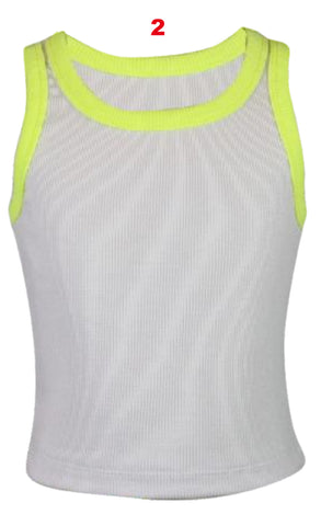 Flowers By Zoe White Ribbed Tank With Neon Yellow Trim