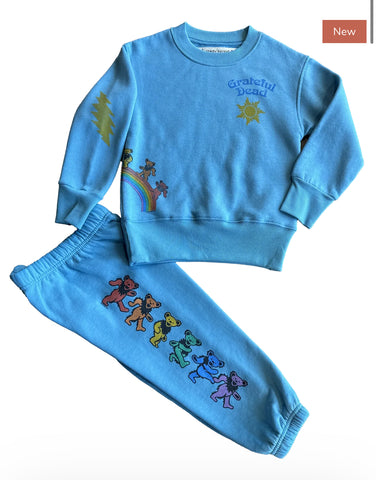 Rowdy Sprout Greatful Dead Rainbow Bears Crewneck Sweatshirt Or Sweatpants Bluest Skies