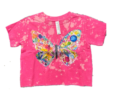 Rock Candy Hot Pink Short Sleeve Butterfly Shirt(slightly crop)