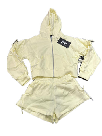 Flowers By Zoe Light Yellow Side Bows Shorts Or Zip Up Hoodie With Bows Down The Arms