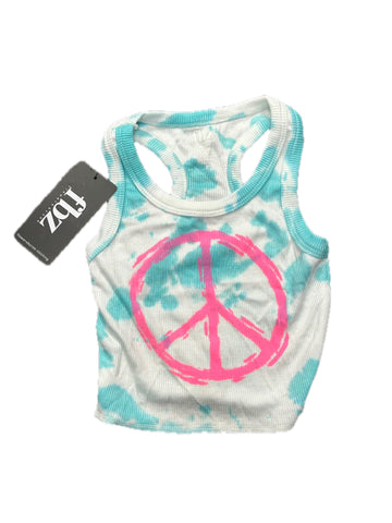 Flowers By Zoe Aqua Tie Dye Ribbed Shorts Or Tank With Pink Peace Sign