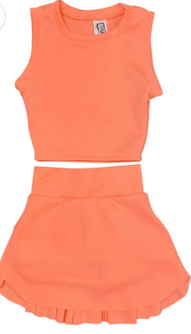 Erge Designs Techno Fitted Tank Or Pleated Skort Neon Coral