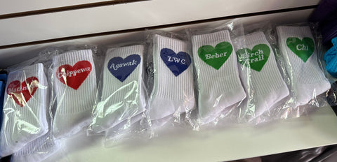 Embroidered Heart Camp Name Socks