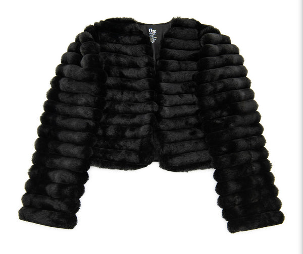 Flowers By Zoe Black Lined Fur Jacket | Glamour Girlz