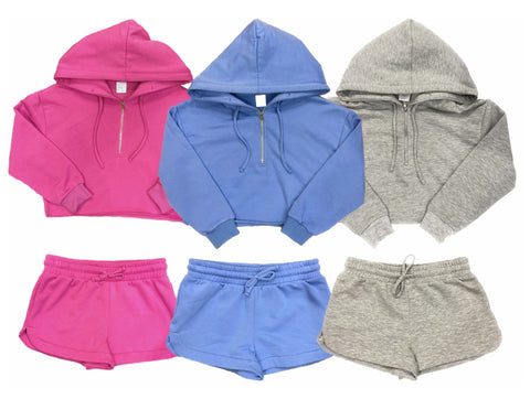 Brushed Soft Cloud Crop Half Top  Hoodie /Or Short