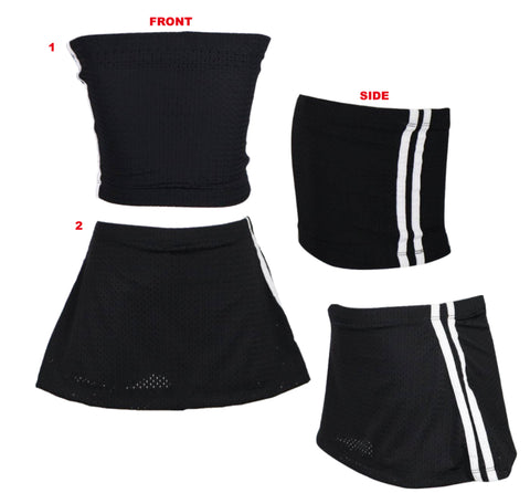 Flowers By Zoe Black Mesh Tube Top or Skort With White Stripes