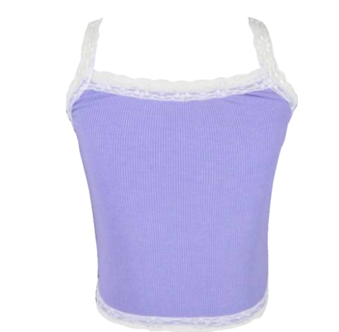 Flowers By Zoe Lavender Shorts With Lace Trim Sides Or Tank With White Lace Trim