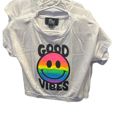 Flowers By Zoe white Good Vibes Smiley Top
