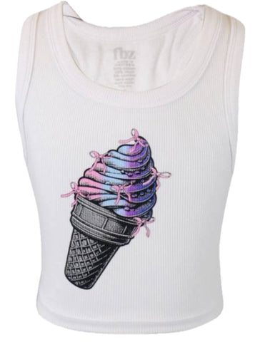 Flowers By Zoe White Tank With Ice Cream Cone Design