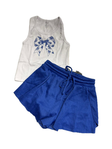 Flowers By Zoe White Ribbed Tank With Royal Blue Bow