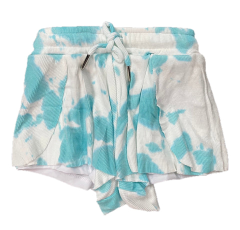 Flowers By Zoe Aqua Tie Dye Ribbed Shorts Or Tank With Pink Peace Sign