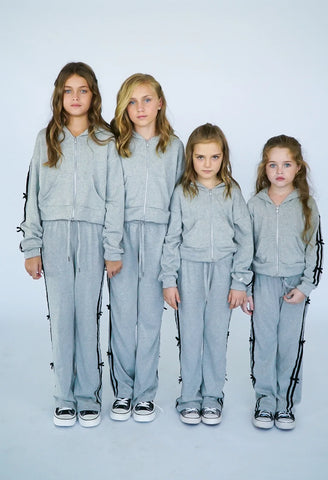 Flowers By Zoe Heather Grey Stripe Bow Zip Up Hoodie or Pant